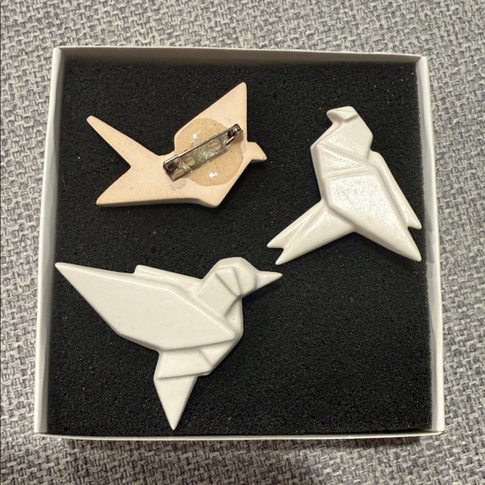 Origami Bird Brooch Set - White and Tan